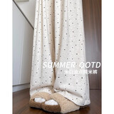 衣然呈品波点宽松休闲裤女士秋季垂感百搭甜美小个子阔腿简约舒适长裤子女 浅杏色 M 【建议90-110斤】