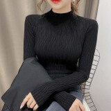 哥瑞美 打底衫女秋冬季新款长袖内搭T恤女装半高领毛衣女上衣修针织衫 黑色 均码