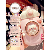 世希保温杯女生高颜值2024新款儿童大肚吸管保温水杯女大容量可爱水壶 粉色(10枚随机3D公仔+吸管 700ml