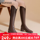 达芙妮（DAPHNE）靴子女长筒靴女2022秋冬新品经典骑士靴女加绒高筒靴女靴 棕色 39