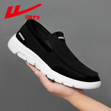 回力男鞋一脚蹬帆布鞋软底休闲鞋春秋季新款中年男士布鞋子透气跑步鞋 黑色 40