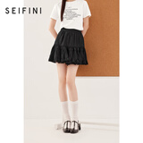 诗凡黎（‘S EIFINI）【芭蕾风蓬蓬裙】诗凡黎蕾丝拼接半身裙2024春新款木耳边蛋糕裙女 黑色 M