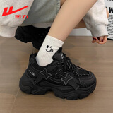 回力女鞋老爹鞋女2025秋冬新款鞋子女厚底增高运动鞋女百搭休闲小白鞋 黑色 【网红热卖 双网】 40