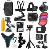 TELESIN适配gopro12配件挂脖gopro11电池充电器兔笼边框旅游骑行支架收纳包胸带自拍杆吸盘入门套装 gopro9/10/11/12入门套装