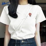回力短袖女t恤夏季2026超火酒红色显白纯棉半袖宽松高级胖mm大码女装