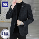 罗蒙（ROMON）男士小西装外套男秋冬加厚休闲商务正装中青年爸爸毛呢西服男单西 灰色 常规 XL 180 （适合130-150斤左右）