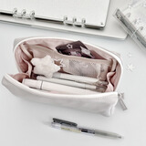 用心造物原创尼龙小众防水软呼网布夹层收纳笔袋大容量日系文具盒 new灰色（白内）