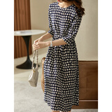 尚都比拉[100%桑蚕丝]高级感波点印花真丝连衣裙女轻奢裙子 藏蓝底花色 L