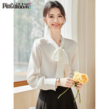 品彩长袖衬衫女职场穿搭蝴蝶结飘带衬衣优雅通勤职业上衣 P141C2307