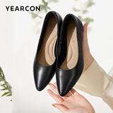 意尔康女鞋粗跟时装鞋浅口套脚高跟鞋工作女单鞋春秋 26905W黑色37