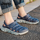 JEEP 吉普洞洞鞋男时尚韩版镂空透气简约不易滑沙滩鞋外穿软底凉拖鞋P210MTX058蓝色44码