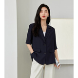 梵希蔓ol通勤女装小个子西装外套女春秋质感高级透感薄款职场西服 V8019 藏青色 XL