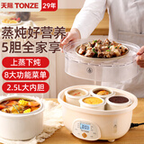 天际（TONZE）电炖锅 燕窝家用煲汤锅陶瓷砂锅煮粥神器 煲汤养生燕窝盅 煲粥蒸炖可预约定时隔水炖 奶油白 2.5升 2.5L 升级版 1锅5胆（ 1-6人） 带蒸笼