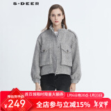 sdeer圣迪奥冬季女装时尚立领简约条纹拉链口袋落肩袖短款外套S20482211 灰色/67 M/165