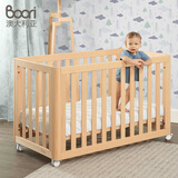 Boori都灵进口实木婴儿床多功能可移动新生儿拼接床bb宝宝床边床带蚊帐 杏仁色+独袋弹簧床垫