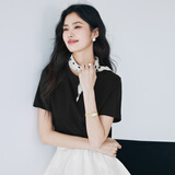 伊芙丽（eifini）蒋欣代言【经典延续】天然桑蚕丝简约真丝混纺丝光内搭T恤女上衣 黑色 L 110-125斤