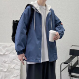 RXEX外套男春秋冬季ins潮流百搭宽松青少年学生情侣连帽衣服男装夹克 152蓝色 XL
