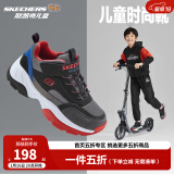 Skechers斯凯奇儿童绒绒靴男女童冬季防滑儿童加绒运动鞋中帮棉靴302527L 男童-不加绒/黑色/多彩色/BKMT 35