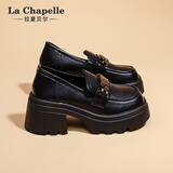 拉夏贝尔女鞋乐福鞋女新款英伦风小皮鞋一脚蹬懒人单鞋女-RR003 哑黑 38