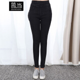 简当春夏新款女装高腰弹力仿牛仔修身小脚女裤645 9568黑色 6XL (建议190-220斤)