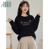 Halo Queen卫衣女春秋圆领宽松字母蝴蝶结慵懒风百搭上衣外套新品H143W1001