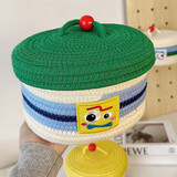 范爷家棉绳手工缝制蛋糕造型桌面收纳盒玄关钥匙收纳筐化妆品带盖储物盒