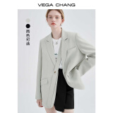 VEGA CHANG小西装女春秋2025新款纯色韩版高级感小众设计感女士西服西装外套 淡抹茶色 M
