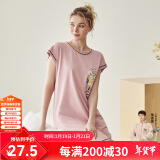 芬腾 睡衣女夏季新品短袖棉质可爱家居服印花休闲女睡裙 豆沙 S