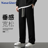 NASA GISS运动直筒裤男潮流宽松休闲裤纯色长裤子 黑色直筒 (180/84A)XL