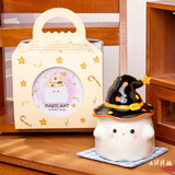 小野七天生日礼物创意幽灵马克杯带盖陶瓷杯万圣节圣诞节礼物伴手礼水杯 【黑色-手提盒装】1个350ml