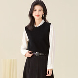 金菊【绵羊毛100%】净色光版背心马甲叠穿百搭圆领无袖针织衫女羊毛衫