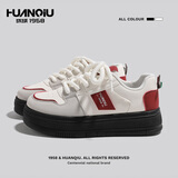 环球休闲小白鞋女2025新款学生ins潮流百搭厚底时尚苹果板鞋 黑红 35