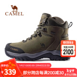 骆驼（CAMEL）户外登山鞋牛皮防滑耐磨高帮徒步鞋男防水专业徒步鞋女靴爬山运动 FB12234413，军绿，男 41