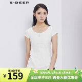 S.DEER圣迪奥女装夏素雅简约镂空绣花斜摆短袖内搭白色T恤S192A0197 白色/90 S/160