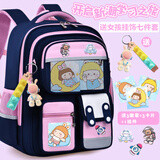 芭菲尼书包小学生女童1-3-6年级男可爱儿童卡通库米女孩大容量减负护脊 粉蓝【鎹1挂件+3卡片+6徽章】 大号【建议3-6年级】