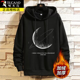 啄木鸟连帽卫衣男秋冬季加绒加厚上衣潮牌宽松帅气大码青少年春秋装外套 黑色加绒 XL 建议140-155斤