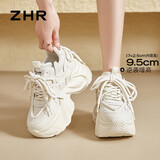 ZHR厚底老爹鞋女内增高百搭女鞋舒适小个子休闲鞋女 KS55 米色 37 