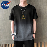 nasawassup纯棉短袖t恤男士夏季潮牌渐变色半袖男生设计感小众凉感透气体恤T 黑色 XL （115-150斤）