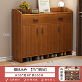 本木自在（BENMUZIZAI）意式轻奢实木鞋柜家用门口室内新款2025爆款入户玄关柜一体鞋架子 普通纤维板90cm三门两抽樱桃木
