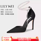 Lily Wei【月影】毛晓彤明星同款珍珠高跟鞋夏凉鞋小码情人节礼物新年红品 黑色跟高10厘米 36