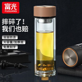 富光双层玻璃杯男女保温耐高温透明家用商务办公泡茶杯子过滤车载水杯 咖啡色【加厚底+不锈钢盖】420ml