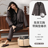 洁丽雅【100%纯棉一等品】女士睡衣女开衫长袖长裤带胸垫可外穿家居服女 【100%棉】深夜电台 412285 L （建议100-120斤）