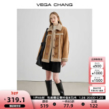 VEGA CHANG皮毛一体短外套女2024年秋冬宽松显瘦旷野美拉德毛绒保暖夹克外套 布朗棕（长款） S