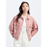 太平鸟女装短外套牛仔女秋装宽松时尚ins牛仔上衣 粉色1 M 