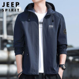 JEEP SPIRIT吉普外套男连帽春秋季夹克男士休闲男装百搭上衣服 蓝色 4XL 