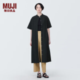 无印良品（MUJI）女式 凉感平纹立领短袖连衣裙女装裙子长裙衬衫裙开衫外搭纯棉 黑色 S (155/80A)