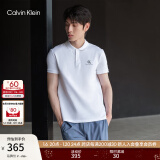 Calvin Klein Jeans夏季男士商务半开襟翻领ck字母印花透气短袖POLO衫J319635 YAF-白色 XXL  （建议190-200斤）