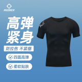准者健身衣男子春夏新款运动篮球透气速干高弹压缩紧身衣短袖打底套装 Z124113404/纯正黑 【短袖-透气速干】 XL (180)