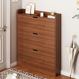 米客米家（MIKEMIJIA）实木翻斗鞋柜家用门口薄储物柜新款2024靠墙玄关柜一体鞋架 送货上门【加厚款】胡桃木色120*17*120cm 组装