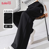 班尼路（Baleno）黑色拼接直筒裤女春秋季2025年简约潮流时尚感休闲简约百搭长裤